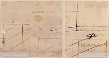 Design for the Crowning Decorations of a Gate (recto); Sketches of Stone Blocks with Measurements (verso), Attributed to Giovanni Battista Foggini (Italian, Florence 1652–1725 Florence), Pen and light brown ink, brush and gray wash, over graphite (recto); pen and brown ink (verso)